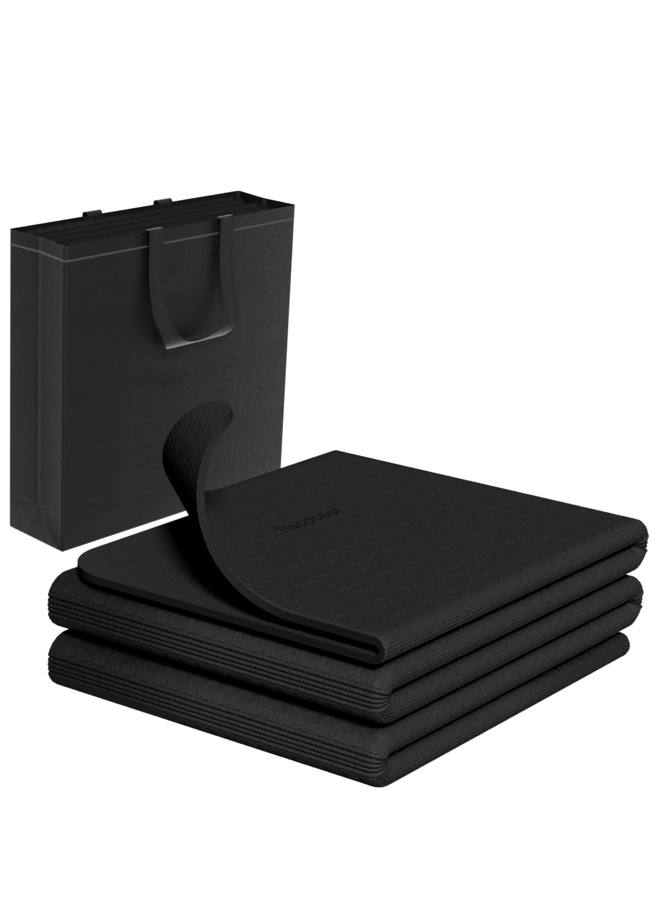 Foldable Yoga Mat for Travel, 6mm Thick Non-Slip TPE Exercise Pilates Mat, 72" L x 24" W x 0.24 Inch, with Carrying Bag, Black, Perfect for Yoga, Pilates, and Fitness on the Go
